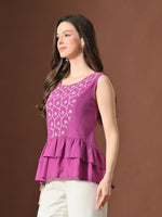 Thumbnail for Myshka Women Pure Cotton Top Sleeveless Schiffli Pattern Embroidered