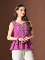 Thumbnail for Myshka Women Pure Cotton Top Sleeveless Schiffli Pattern Embroidered