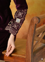 Thumbnail for Myshka Women Wine Velvet Embroidered Regular Sleeves Kurta Set