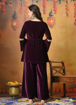 Thumbnail for Myshka Women Wine Velvet Flared Sleeves Kurta Set