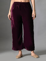 Thumbnail for Myshka Women Wine Velvet Embroidered Full Sleeve Kurta With Trouser - Distacart