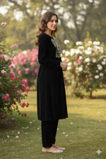 Thumbnail for Myshka Women Black Velvet Embroidered Full Sleeve Kurta With Trouser - Distacart