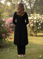 Thumbnail for Myshka Women Black Velvet Embroidered Full Sleeve Kurta With Trouser - Distacart