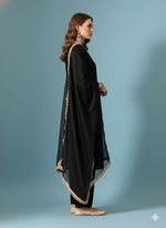 Thumbnail for Myshka Women Black Velvet Embroidered Full Sleeve Kurta Set with Organza Dupatta - Distacart
