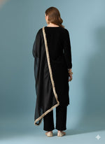 Thumbnail for Myshka Women Black Velvet Embroidered Full Sleeve Kurta Set with Organza Dupatta - Distacart