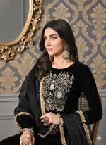 Thumbnail for Myshka Women Black Velvet Embroidered Full Sleeve Kurta Set with Organza Dupatta - Distacart