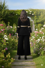 Thumbnail for Myshka Women Black Velvet Peplum Top with Belt & Trouser Co-ord Set - Distacart