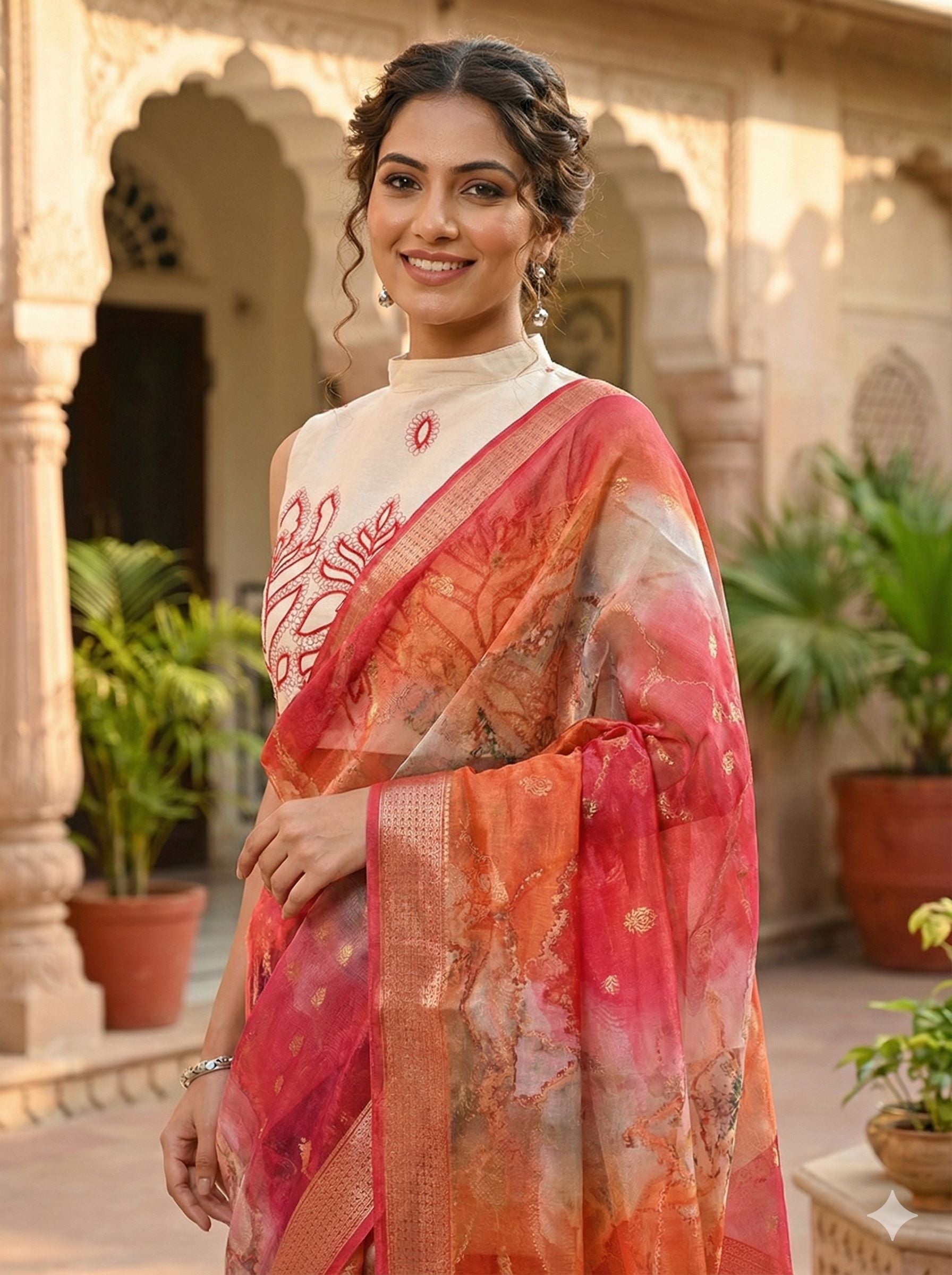 Myshka Women Off White Thread Embroidered Halter Neck Saree Blouse - Distacart