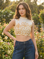 Thumbnail for Myshka Women Off White Thread Embroidered Halter Neck Saree Blouse