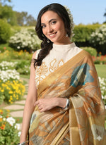 Thumbnail for Myshka Women Off White Thread Embroidered Halter Neck Saree Blouse