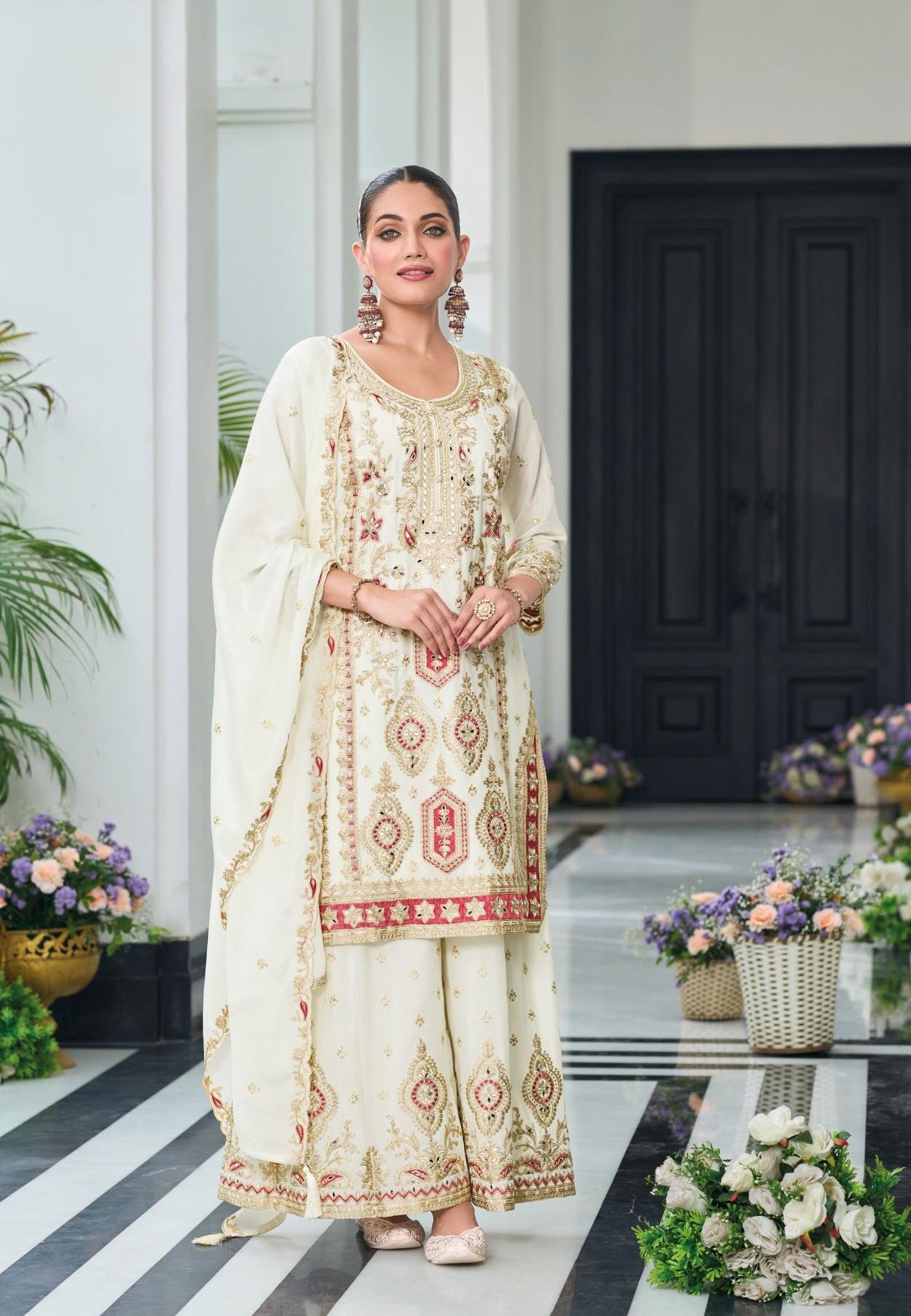 Anaita Off White Heavy Chinon With Embroidery Readymade Sharara Suit - Distacart