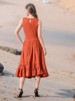 Thumbnail for Myshka Girls Rust Pure Cotton Sleeveless Schiffli Top and Flared Skirt