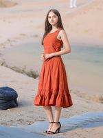 Thumbnail for Myshka Girls Rust Pure Cotton Sleeveless Schiffli Top and Flared Skirt