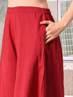 Thumbnail for Myshka Girls Maroon Pure Cotton Sleeveless Schiffli Top with Flared Trouser
