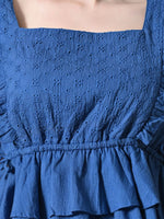 Thumbnail for Myshka Girl Blue Pure Cotton Schiffli Flared Sleeves Tiered Top