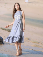 Thumbnail for Myshka Girls Linen Cotton Embroidered Maxi Dress