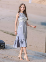 Thumbnail for Myshka Girls Linen Cotton Embroidered Maxi Dress