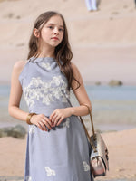 Thumbnail for Myshka Girls Linen Cotton Embroidered Maxi Dress