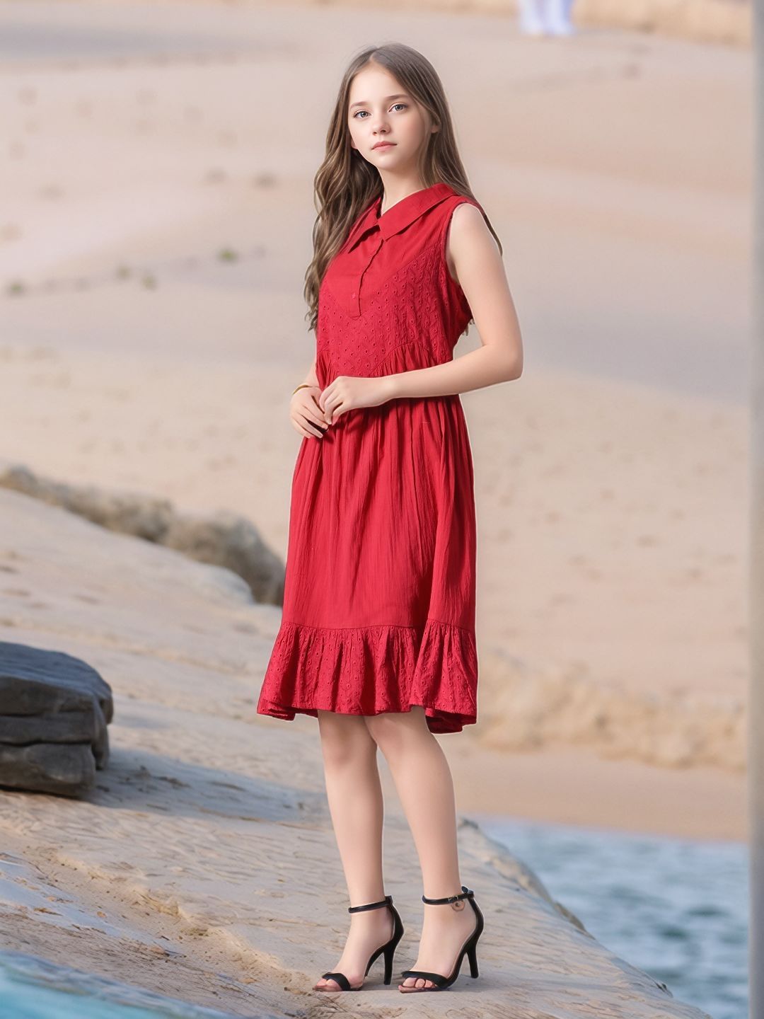 Myshka Girls Pure Cotton Pink Schiffli Midi Dress - Distacart