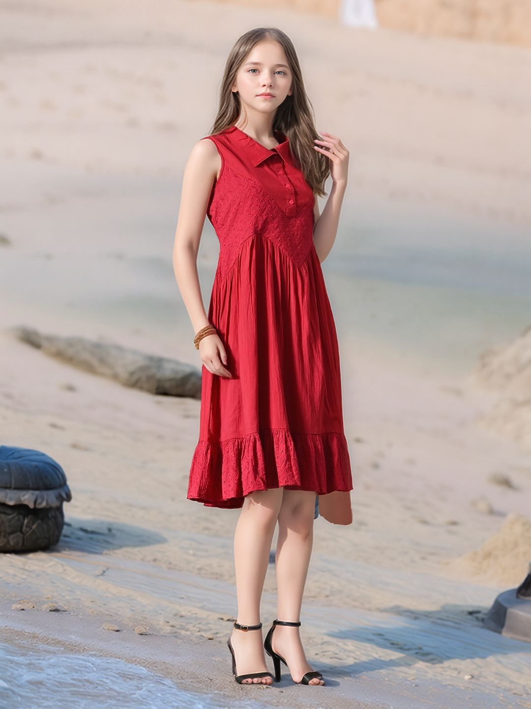 Myshka Girls Pure Cotton Pink Schiffli Midi Dress - Distacart