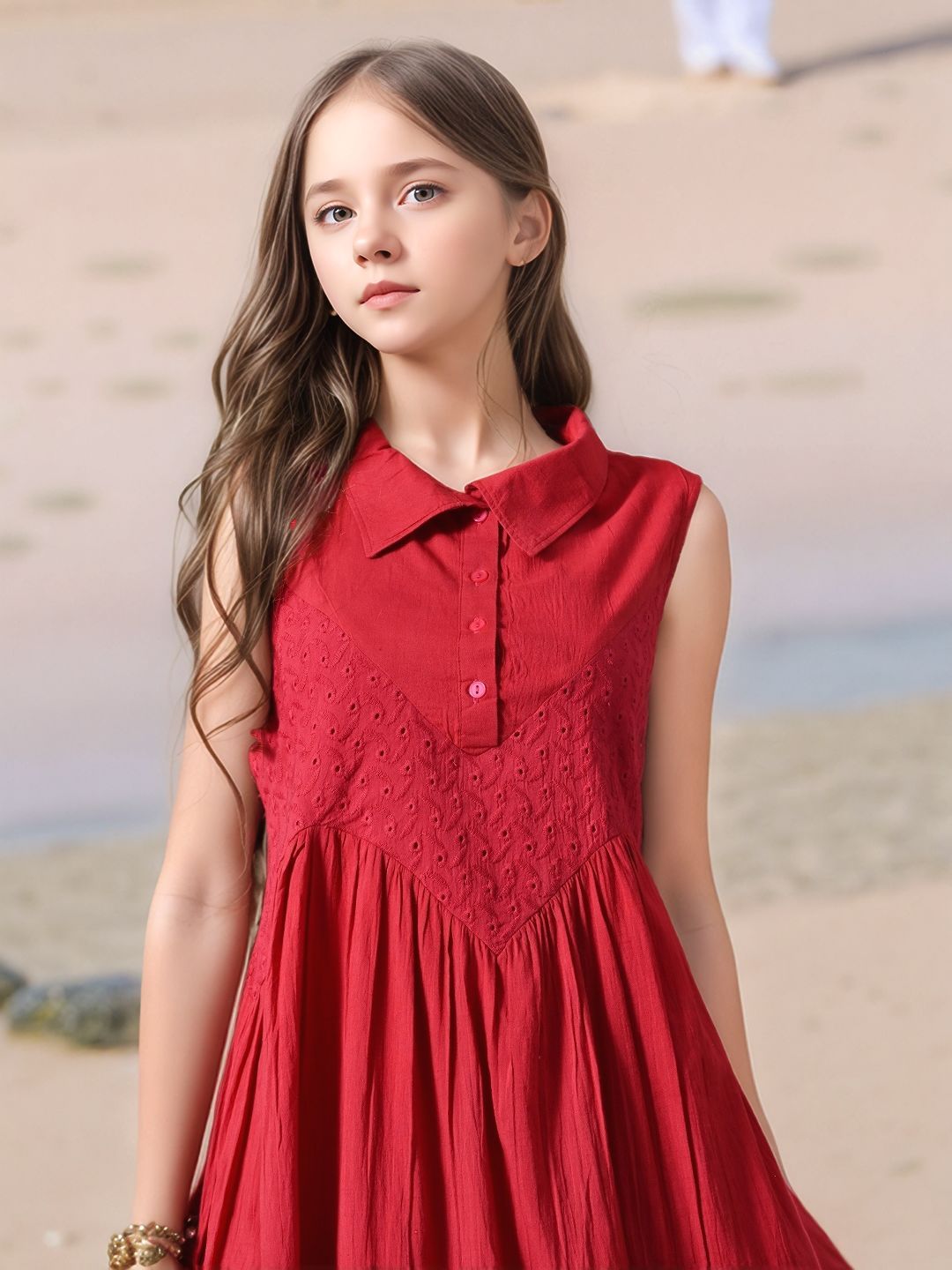 Myshka Girls Pure Cotton Pink Schiffli Midi Dress - Distacart