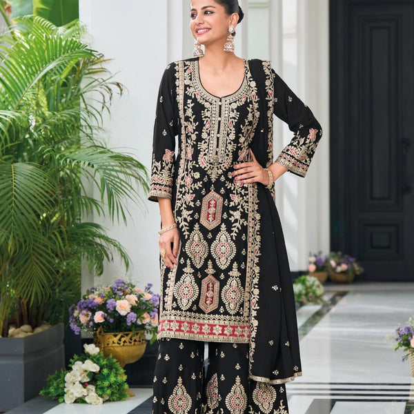 Anaita Black Heavy Chinon With Embroidery Readymade Sharara Suit - Distacart