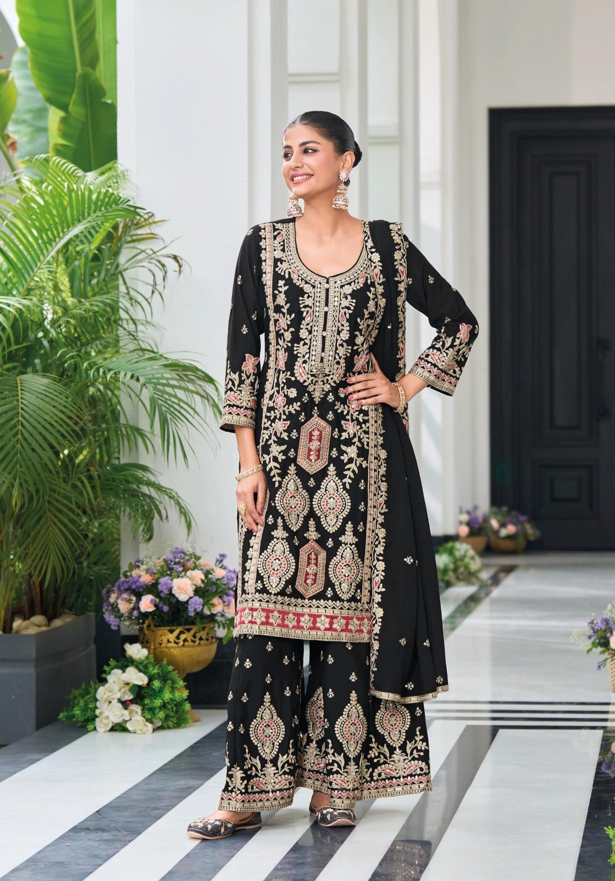 Anaita Black Heavy Chinon With Embroidery Readymade Sharara Suit - Distacart