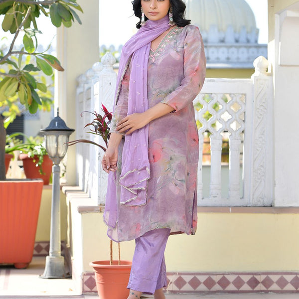 Vaasva Women's Lavender Viscose Tissue Digital Printed Suit Set - Distacart