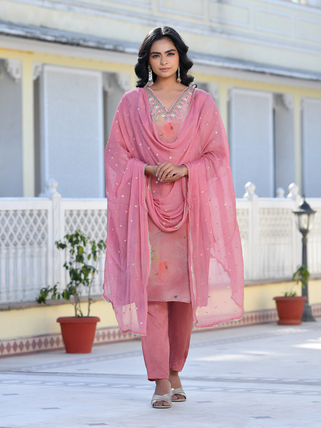 Vaasva Women's Pink Viscose Tissue Digital Printed Suit Set - Distacart
