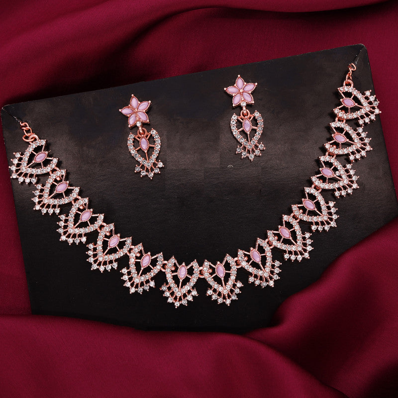 Tehzeeb Creations Lavender Colour Sparkle Stone Studded Necklace With Earrings - Distacart