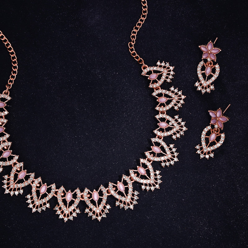 Tehzeeb Creations Lavender Colour Sparkle Stone Studded Necklace With Earrings - Distacart