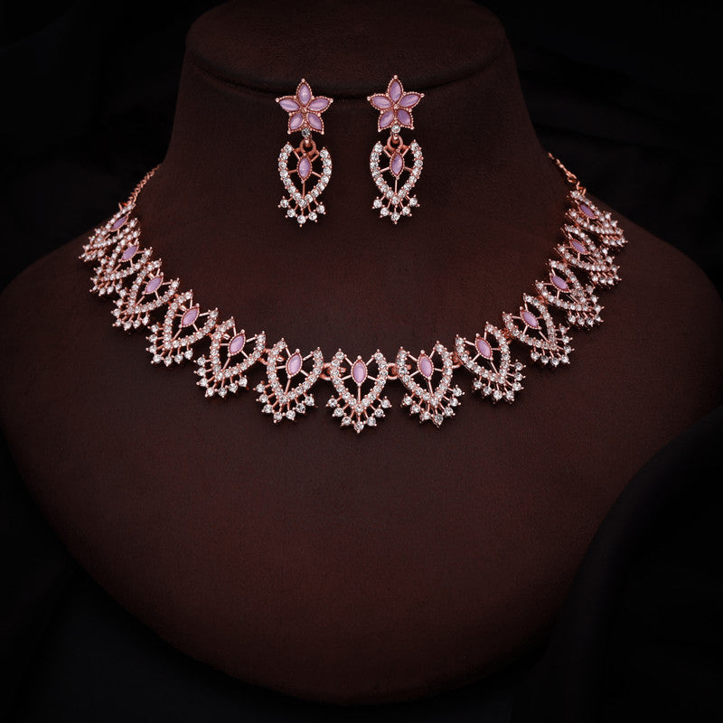 Tehzeeb Creations Lavender Colour Sparkle Stone Studded Necklace With Earrings - Distacart