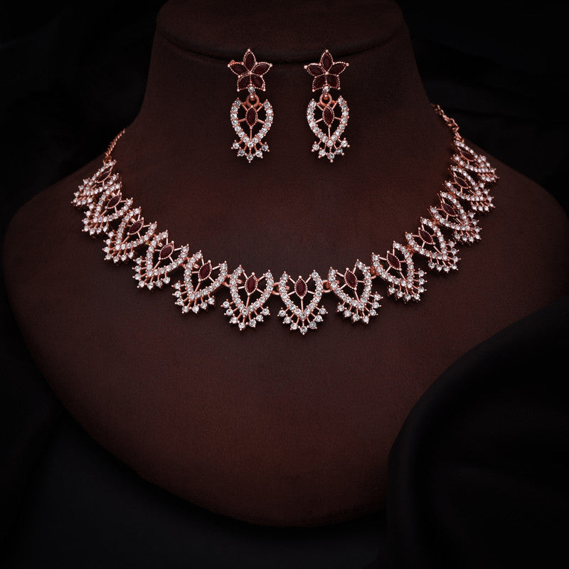 Tehzeeb Creations Maroon Colour Sparkle Stone Studded Necklace With Earrings - Distacart