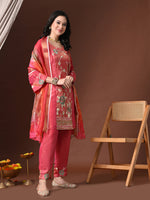 Thumbnail for Myshka Women Pink Three-Fourth Bell Sleeves Kurta Set with Dupatta - Distacart