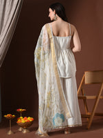 Thumbnail for Myshka Women White Longline Sleeveless Kurta with Trouser & Dupatta - Distacart