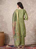 Thumbnail for Myshka Women Green Floral Yoke Design Sequinned A-Line Kurta Set with Dupatta - Distacart
