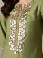Thumbnail for Myshka Women Green Floral Yoke Design Sequinned A-Line Kurta Set with Dupatta - Distacart