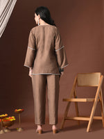 Thumbnail for Myshka Women Brown Cotton Embroidered Three Fourth Sleeve Kurta with Trouser - Distacart