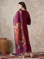 Thumbnail for Myshka Women Magenta Floral Yoke Design Sequinned A-Line Kurta Set with Dupatta - Distacart