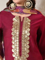Thumbnail for Myshka Women Magenta Floral Yoke Design Sequinned A-Line Kurta Set with Dupatta - Distacart