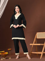 Thumbnail for Myshka Women Black Rayon Three-Forth Sleeve Kurta with Trouser - Distacart