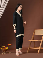 Thumbnail for Myshka Women Black Rayon Three-Forth Sleeve Kurta with Trouser - Distacart