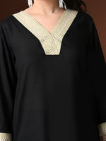 Thumbnail for Myshka Women Black Rayon Three-Forth Sleeve Kurta with Trouser - Distacart