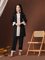 Thumbnail for Myshka Women Black Rayon Three-Forth Sleeve Kurta with Trouser - Distacart