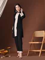 Thumbnail for Myshka Women Black Rayon Three-Forth Sleeve Kurta with Trouser - Distacart