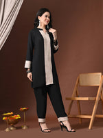 Thumbnail for Myshka Women Black Rayon Three-Forth Sleeve Kurta with Trouser - Distacart