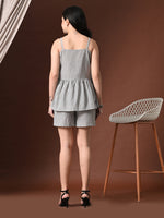Thumbnail for Myshka Women Cotton Striped Shoulder Sleeve Peplum Top with Shorts - Distacart