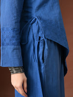Thumbnail for Myshka Women Blue Pure Cotton Asymmetrical Three-Forth Sleeve Kurta with Trouser - Distacart