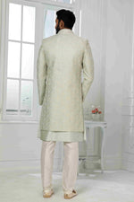 Thumbnail for Raivat Ethnic Art Silk Embroidery Work 3 Pcs Indo Jacket Set In Pista Green Colour
