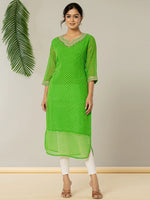 Thumbnail for Yufta Dark Green Georgette Lehriya Embroidery Kurta